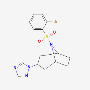 molecular formula C15H17BrN4O2S B2891356 (1R,5S)-8-((2-bromophenyl)sulfonyl)-3-(1H-1,2,4-triazol-1-yl)-8-azabicyclo[3.2.1]octane CAS No. 2320851-67-8