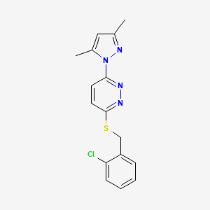 molecular formula C16H15ClN4S B2891361 3-((2-chlorobenzyl)thio)-6-(3,5-dimethyl-1H-pyrazol-1-yl)pyridazine CAS No. 1171054-23-1