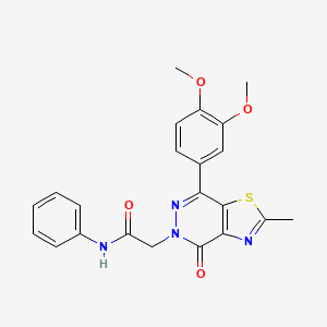 molecular formula C22H20N4O4S B2891363 2-(7-(3,4-二甲氧基苯基)-2-甲基-4-氧代噻唑并[4,5-d]嘧啶-5(4H)-基)-N-苯基乙酰胺 CAS No. 942004-01-5