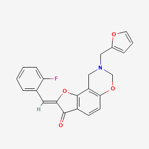 molecular formula C22H16FNO4 B2891366 (Z)-2-(2-fluorobenzylidene)-8-(furan-2-ylmethyl)-8,9-dihydro-2H-benzofuro[7,6-e][1,3]oxazin-3(7H)-one CAS No. 951962-92-8