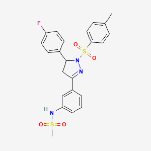 molecular formula C23H22FN3O4S2 B2891380 N-(3-(5-(4-fluorophenyl)-1-tosyl-4,5-dihydro-1H-pyrazol-3-yl)phenyl)methanesulfonamide CAS No. 851782-18-8
