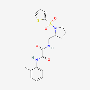 molecular formula C18H21N3O4S2 B2891392 N1-((1-(thiophen-2-ylsulfonyl)pyrrolidin-2-yl)methyl)-N2-(o-tolyl)oxalamide CAS No. 896283-14-0