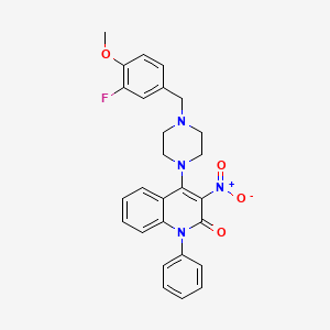 molecular formula C27H25FN4O4 B2891404 4-(4-(3-fluoro-4-methoxybenzyl)piperazin-1-yl)-3-nitro-1-phenylquinolin-2(1H)-one CAS No. 433312-69-7