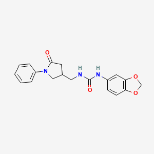 molecular formula C19H19N3O4 B2891405 1-(Benzo[d][1,3]dioxol-5-yl)-3-((5-oxo-1-phenylpyrrolidin-3-yl)methyl)urea CAS No. 954610-15-2