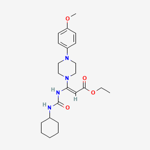molecular formula C23H34N4O4 B2891407 Ethyl 3-{[(cyclohexylamino)carbonyl]amino}-3-[4-(4-methoxyphenyl)piperazino]acrylate CAS No. 337920-21-5
