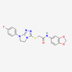 molecular formula C19H16FN5O3S B2891409 N-(苯并[d][1,3]二氧杂环-5-基)-2-((7-(4-氟苯基)-6,7-二氢-5H-咪唑并[2,1-c][1,2,4]三唑-3-基)硫代)乙酰胺 CAS No. 921514-91-2