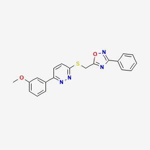 molecular formula C20H16N4O2S B2891420 3-(3-甲氧基苯基)-6-{[(3-苯基-1,2,4-恶二唑-5-基)甲基]硫代}哒嗪 CAS No. 1111260-41-3