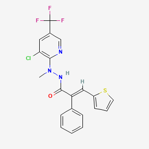 molecular formula C20H15ClF3N3OS B2891426 (E)-N'-[3-chloro-5-(trifluoromethyl)pyridin-2-yl]-N'-methyl-2-phenyl-3-thiophen-2-ylprop-2-enehydrazide CAS No. 478078-55-6