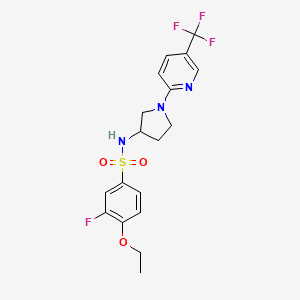 molecular formula C18H19F4N3O3S B2891437 4-ethoxy-3-fluoro-N-(1-(5-(trifluoromethyl)pyridin-2-yl)pyrrolidin-3-yl)benzenesulfonamide CAS No. 1798541-56-6
