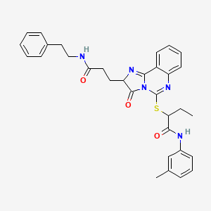 molecular formula C32H33N5O3S B2891459 N-(3-甲苯基)-2-[(3-氧代-2-{2-[(2-苯乙基)氨基羰基]乙基}-2H,3H-咪唑并[1,2-c]喹唑啉-5-基)硫代]丁酰胺 CAS No. 1219373-23-5