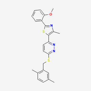 molecular formula C24H23N3OS2 B2891460 5-(6-((2,5-Dimethylbenzyl)thio)pyridazin-3-yl)-2-(2-methoxyphenyl)-4-methylthiazole CAS No. 954589-55-0