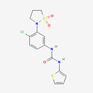 molecular formula C14H14ClN3O3S2 B2891466 1-(4-Chloro-3-(1,1-dioxidoisothiazolidin-2-yl)phenyl)-3-(thiophen-2-yl)urea CAS No. 1203143-63-8