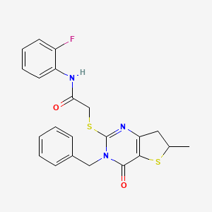 2-({3-benzyl-6-methyl-4-oxo-3H,4H,6H,7H-thieno[3,2-d]pyrimidin-2-yl}sulfanyl)-N-(2-fluorophenyl)acetamide