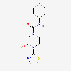 molecular formula C13H18N4O3S B2891494 3-氧代-N-(四氢-2H-吡喃-4-基)-4-(噻唑-2-基)哌嗪-1-甲酰胺 CAS No. 2320383-24-0