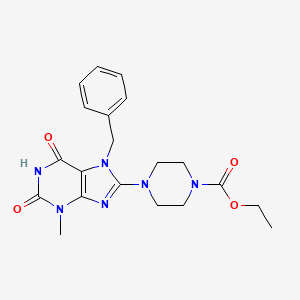 molecular formula C20H24N6O4 B2891501 ethyl 4-(7-benzyl-3-methyl-2,6-dioxo-2,3,6,7-tetrahydro-1H-purin-8-yl)piperazine-1-carboxylate CAS No. 674362-37-9