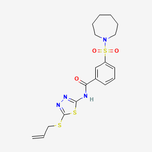 molecular formula C18H22N4O3S3 B2891503 3-(氮杂环丁基磺酰基)-N-[5-(丙-2-烯-1-基硫烷基)-1,3,4-噻二唑-2-基]苯甲酰胺 CAS No. 690246-65-2