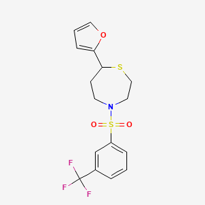 molecular formula C16H16F3NO3S2 B2891518 7-(Furan-2-yl)-4-((3-(trifluoromethyl)phenyl)sulfonyl)-1,4-thiazepane CAS No. 1704634-74-1