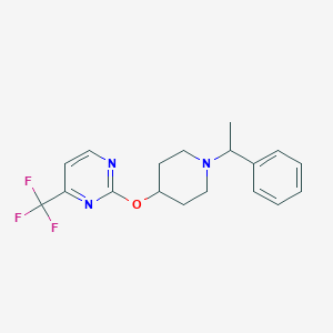 molecular formula C18H20F3N3O B2891537 2-[1-(1-Phenylethyl)piperidin-4-yl]oxy-4-(trifluoromethyl)pyrimidine CAS No. 2380083-95-2