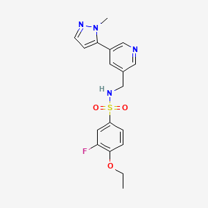 molecular formula C18H19FN4O3S B2891560 4-乙氧基-3-氟-N-((5-(1-甲基-1H-吡唑-5-基)吡啶-3-基)甲基)苯磺酰胺 CAS No. 2034385-60-7