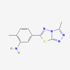 molecular formula C11H11N5S B2891595 2-Methyl-5-(3-methyl[1,2,4]triazolo[3,4-b][1,3,4]thiadiazol-6-yl)aniline CAS No. 708291-98-9