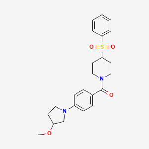 molecular formula C23H28N2O4S B2891596 (4-(3-Methoxypyrrolidin-1-yl)phenyl)(4-(phenylsulfonyl)piperidin-1-yl)methanone CAS No. 2034422-91-6