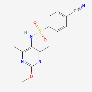 molecular formula C14H14N4O3S B2891607 4-cyano-N-(2-methoxy-4,6-dimethylpyrimidin-5-yl)benzenesulfonamide CAS No. 2192746-88-4