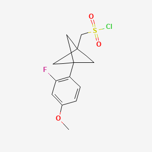molecular formula C13H14ClFO3S B2891628 [3-(2-Fluoro-4-methoxyphenyl)-1-bicyclo[1.1.1]pentanyl]methanesulfonyl chloride CAS No. 2287318-03-8