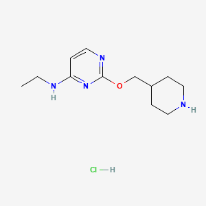 molecular formula C12H21ClN4O B2891636 N-Ethyl-2-(piperidin-4-ylmethoxy)pyrimidin-4-amine hydrochloride CAS No. 1417794-02-5
