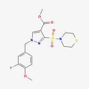 molecular formula C17H20FN3O5S2 B2891664 methyl 1-(3-fluoro-4-methoxybenzyl)-3-(thiomorpholinosulfonyl)-1H-pyrazole-4-carboxylate CAS No. 1251602-16-0