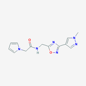 molecular formula C13H14N6O2 B2891678 N-((3-(1-甲基-1H-吡唑-4-基)-1,2,4-恶二唑-5-基)甲基)-2-(1H-吡咯-1-基)乙酰胺 CAS No. 2034297-03-3