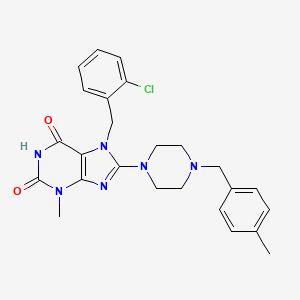 molecular formula C25H27ClN6O2 B2891779 7-[(2-Chlorophenyl)methyl]-3-methyl-8-{4-[(4-methylphenyl)methyl]piperazinyl}-1,3,7-trihydropurine-2,6-dione CAS No. 898427-94-6