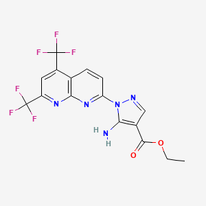 molecular formula C16H11F6N5O2 B2891785 ethyl 5-amino-1-[5,7-bis(trifluoromethyl)[1,8]naphthyridin-2-yl]-1H-pyrazole-4-carboxylate CAS No. 246022-31-1
