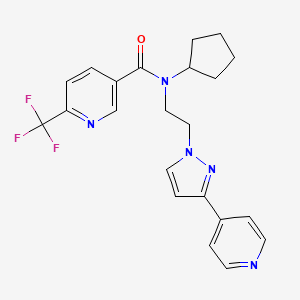 molecular formula C22H22F3N5O B2891791 N-cyclopentyl-N-(2-(3-(pyridin-4-yl)-1H-pyrazol-1-yl)ethyl)-6-(trifluoromethyl)nicotinamide CAS No. 2034327-48-3