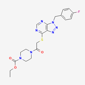 molecular formula C20H22FN7O3S B2891803 Ethyl 4-[2-[3-[(4-fluorophenyl)methyl]triazolo[4,5-d]pyrimidin-7-yl]sulfanylacetyl]piperazine-1-carboxylate CAS No. 863453-14-9