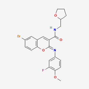 (2Z)-6-bromo-2-[(3-fluoro-4-methoxyphenyl)imino]-N-(tetrahydrofuran-2-ylmethyl)-2H-chromene-3-carboxamide