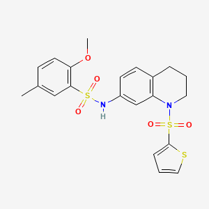 molecular formula C21H22N2O5S3 B2891826 2-methoxy-5-methyl-N-(1-(thiophen-2-ylsulfonyl)-1,2,3,4-tetrahydroquinolin-7-yl)benzenesulfonamide CAS No. 898430-04-1