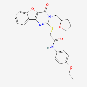 molecular formula C25H25N3O5S B2891849 N-(4-ethoxyphenyl)-2-{[4-oxo-3-(tetrahydrofuran-2-ylmethyl)-3,4-dihydro[1]benzofuro[3,2-d]pyrimidin-2-yl]sulfanyl}acetamide CAS No. 900002-88-2