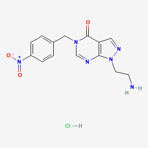 molecular formula C14H15ClN6O3 B2891871 1-(2-aminoethyl)-5-(4-nitrobenzyl)-1,5-dihydro-4H-pyrazolo[3,4-d]pyrimidin-4-one hydrochloride CAS No. 2188203-00-9