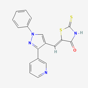 molecular formula C18H12N4OS2 B2891898 (Z)-5-((1-phenyl-3-(pyridin-3-yl)-1H-pyrazol-4-yl)methylene)-2-thioxothiazolidin-4-one CAS No. 882217-34-7