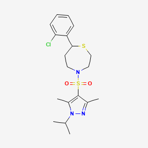 molecular formula C19H26ClN3O2S2 B2891899 7-(2-chlorophenyl)-4-((1-isopropyl-3,5-dimethyl-1H-pyrazol-4-yl)sulfonyl)-1,4-thiazepane CAS No. 1797907-86-8