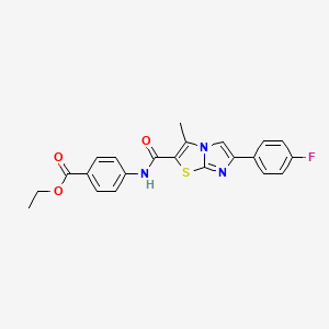 molecular formula C22H18FN3O3S B2891914 Ethyl 4-(6-(4-fluorophenyl)-3-methylimidazo[2,1-b]thiazole-2-carboxamido)benzoate CAS No. 852134-29-3