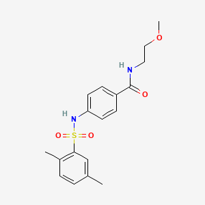 molecular formula C18H22N2O4S B2891928 4-{[(2,5-二甲基苯基)磺酰基]氨基}-N-(2-甲氧基乙基)苯甲酰胺 CAS No. 690643-85-7