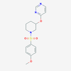 molecular formula C16H19N3O4S B2891966 4-((1-((4-Methoxyphenyl)sulfonyl)piperidin-3-yl)oxy)pyrimidine CAS No. 2034276-48-5