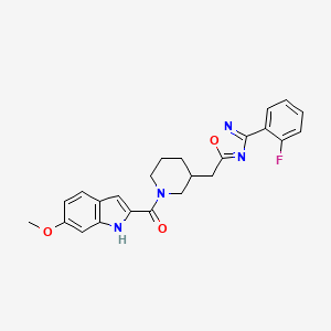 molecular formula C24H23FN4O3 B2891980 (3-((3-(2-fluorophenyl)-1,2,4-oxadiazol-5-yl)methyl)piperidin-1-yl)(6-methoxy-1H-indol-2-yl)methanone CAS No. 1705554-46-6
