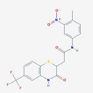 molecular formula C18H14F3N3O4S B2891994 N-(4-methyl-3-nitrophenyl)-2-[3-oxo-6-(trifluoromethyl)-3,4-dihydro-2H-1,4-benzothiazin-2-yl]acetamide CAS No. 938033-14-8