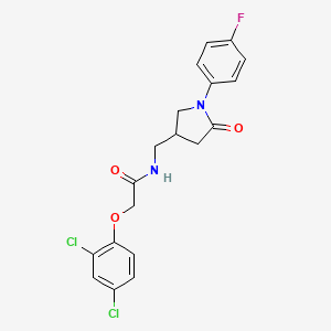 molecular formula C19H17Cl2FN2O3 B2892019 2-(2,4-dichlorophenoxy)-N-((1-(4-fluorophenyl)-5-oxopyrrolidin-3-yl)methyl)acetamide CAS No. 954597-12-7
