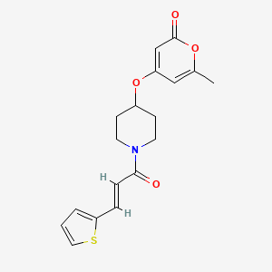 molecular formula C18H19NO4S B2892069 (E)-6-甲基-4-((1-(3-(噻吩-2-基)丙烯酰基)哌啶-4-基)氧基)-2H-吡喃-2-酮 CAS No. 1799270-47-5