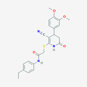 molecular formula C24H25N3O4S B2892082 2-{[3-氰基-4-(3,4-二甲氧基苯基)-6-羟基-4,5-二氢吡啶-2-基]硫代}-N-(4-乙基苯基)乙酰胺 CAS No. 799799-80-7