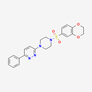 molecular formula C22H22N4O4S B2892101 3-(4-((2,3-Dihydrobenzo[b][1,4]dioxin-6-yl)sulfonyl)piperazin-1-yl)-6-phenylpyridazine CAS No. 1021070-46-1