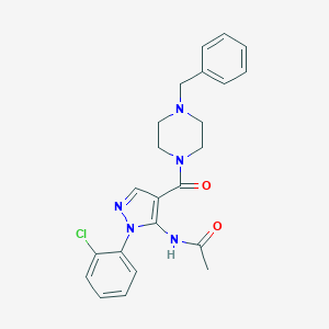 molecular formula C23H24ClN5O2 B289214 N-[4-[(4-benzyl-1-piperazinyl)carbonyl]-1-(2-chlorophenyl)-1H-pyrazol-5-yl]acetamide 